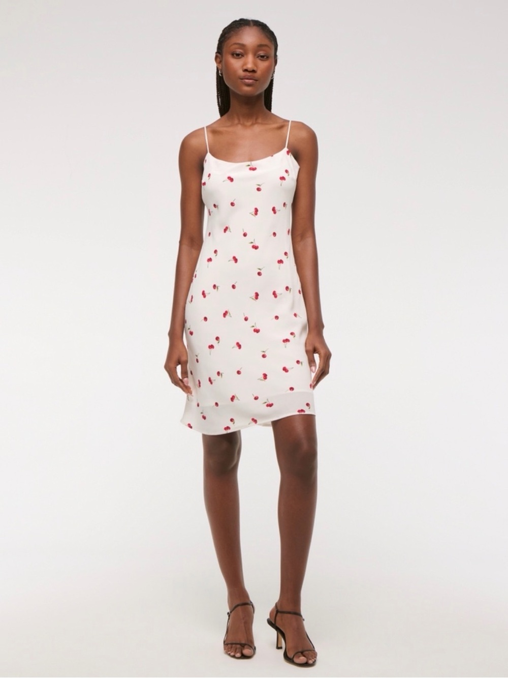 The A&F Julia Slip Knee-Length Dress | Red & White Cherry Print | Medium Petite
